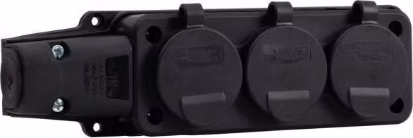 Presa di corrente in gomma, striscia 3x230V 16A IP54 SCHUKO nero