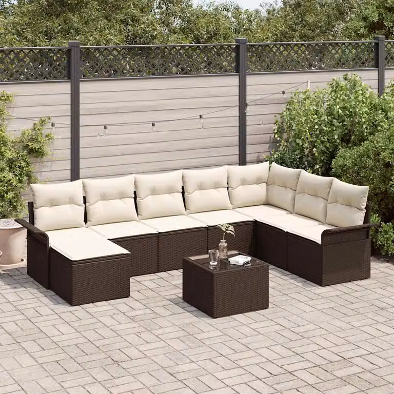 Set Divano da Giardino vidaXL 9 Pezzi in Poly Rattan Grigio con Cuscini e Tavolino