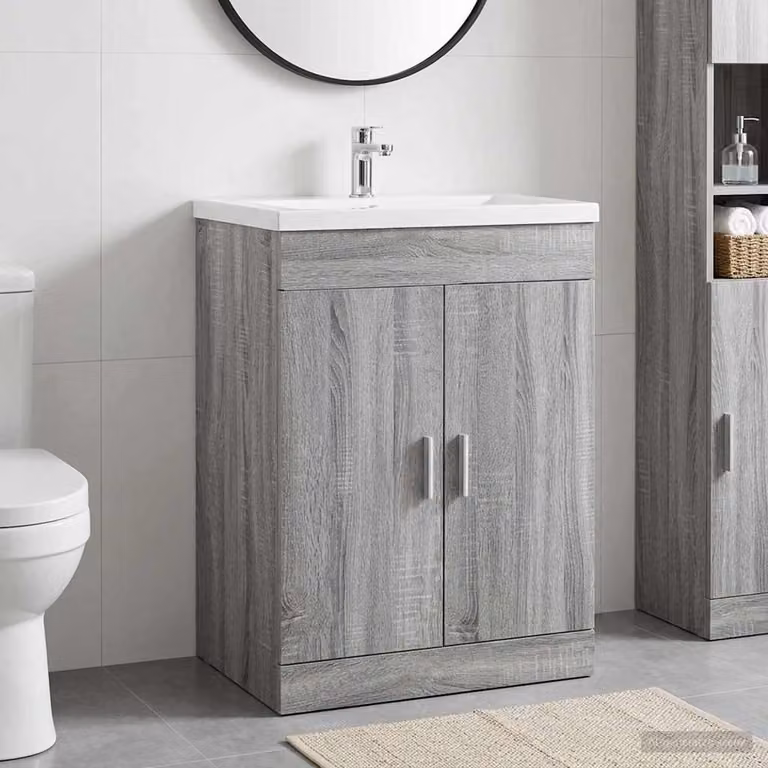 Mobiletto da Bagno Sotto Lavabo vidaXL Moderno in MDF Grigio L: 56 cm, P: 37,5 cm, H: 81 cm