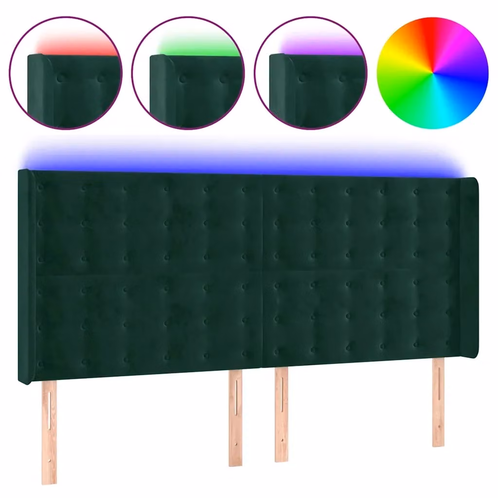 Testiera con LED e porta USB vidaXL in velluto verde scuro L: 183 cm, P: 16 cm, H: 118-128 cm – 2
