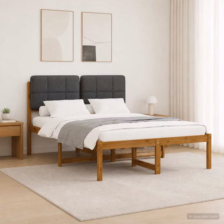 vidaXL Letto con Testiera Rivestita Naturale e Grigio Scuro