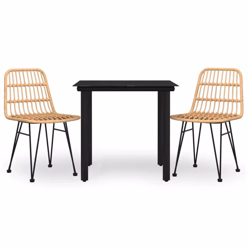 Set da pranzo da giardino vidaXL in polyrattan nero con tavolo in vetro quadrato e 3 sedie – 2