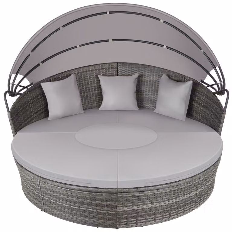Isola prendisole Santorini tectake in rattan grigio con tendalino e struttura in acciaio verniciato L/P/H: 175 x 120 x 136 cm