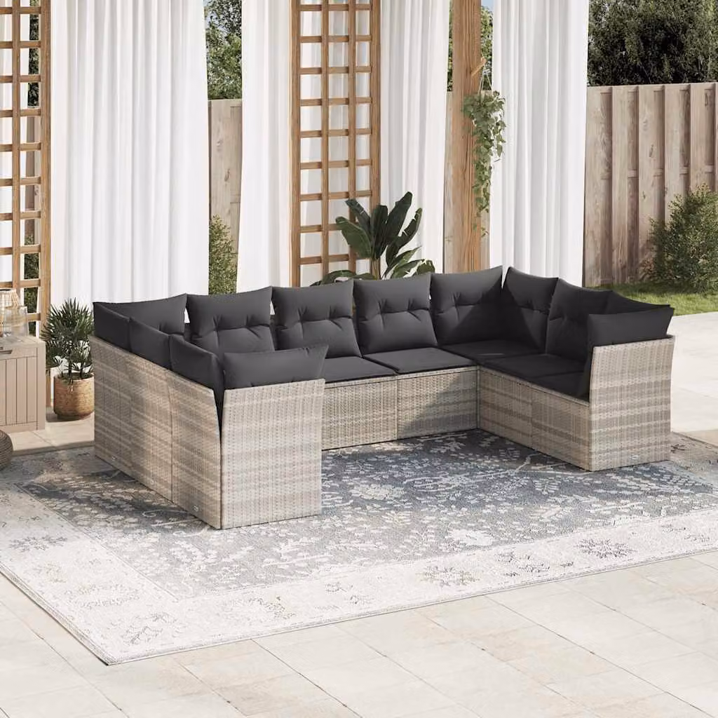 Maison Exclusive - Set Divano da Giardino 9pz con Cuscini Grigio Chiaro Polyrattan