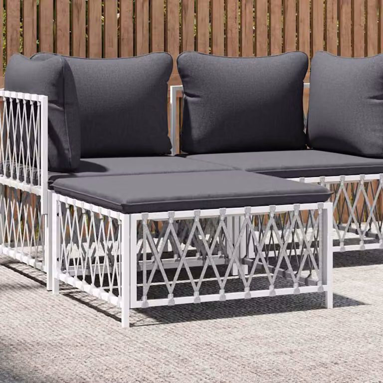 vidaXL Poggiapiedi da Giardino Moderno in Acciaio Verniciato a Polvere con Cuscino Bianco e Grigio