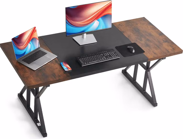VEVOR scrivania per computer (piano 180 x 80 cm), scrivania da lavoro moderna con struttura in metallo e portata di 68 kg per ufficio, studio, camera da letto, soggiorno, marrone nero