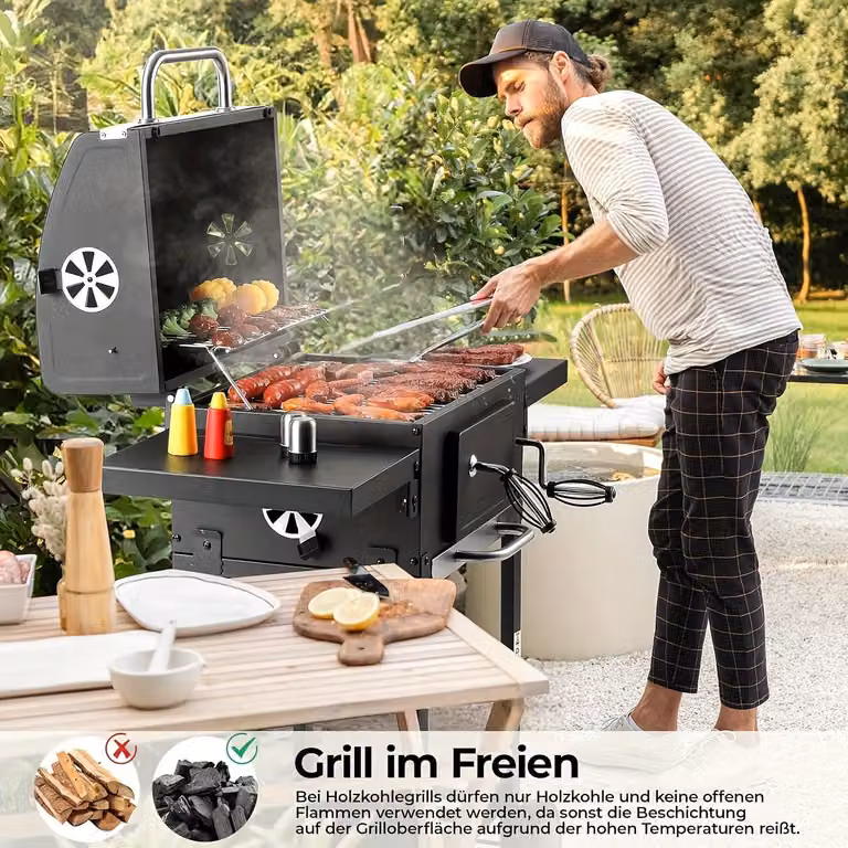 Griglia per barbecue a due piani - Barbecue - Griglia - Affumicatore - Cucina esterna - Tavoli per griglia doppi - Termometro