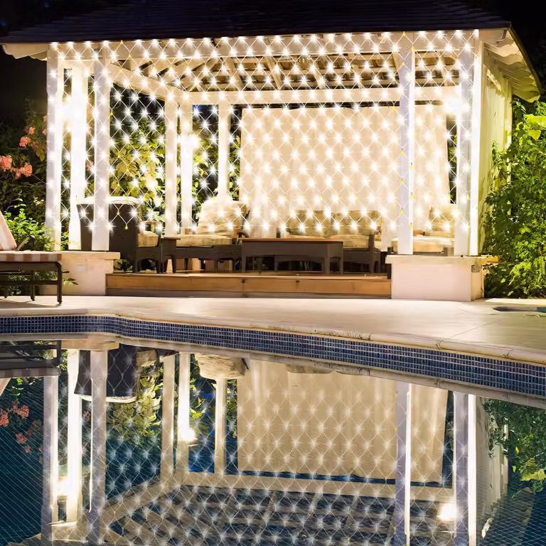 Jayseuw LED luce rete 4.5x1.6M bianco freddo fata luci luci di Natale luci tenda decorazione interna 8 modalità 300 LED