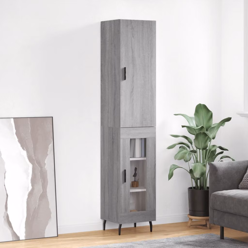 Credenza moderna vidaXL in legno multistrato e metallo, colore Grigio Sonoma, L/P/H: 34,5 x 34 x 180 cm