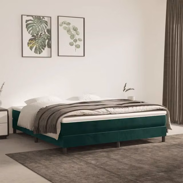 Letto Ibrido vidaXL con Giroletto a Molle e Materasso in Velluto Verde Scuro, L/P/H: 160 x 200 x 25 cm