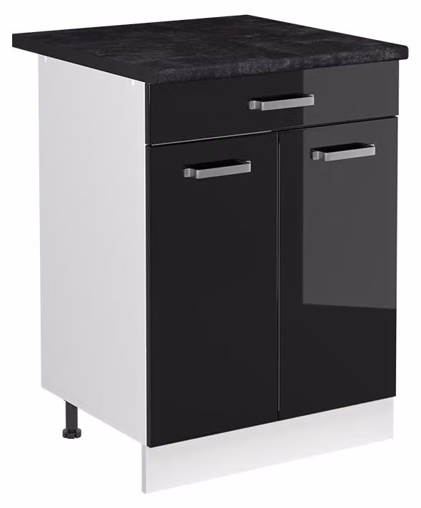 Mobile lavello cucina Vicco R-Line Nero lucido/Bianco 60 cm piano di lavoro Antracite, Model 73024