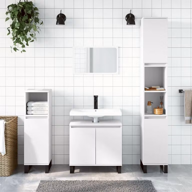 Armadietto da bagno vidaXL in stile industriale bianco con ante a battente e ripiani interni L/P/H: 30 x 30 x 190 cm