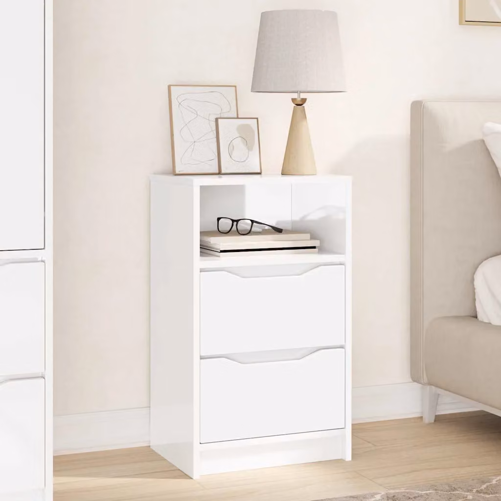 Comodino vidaXL Bianco Lucido in MDF L: 40 cm, P: 30 cm, H: 67 cm