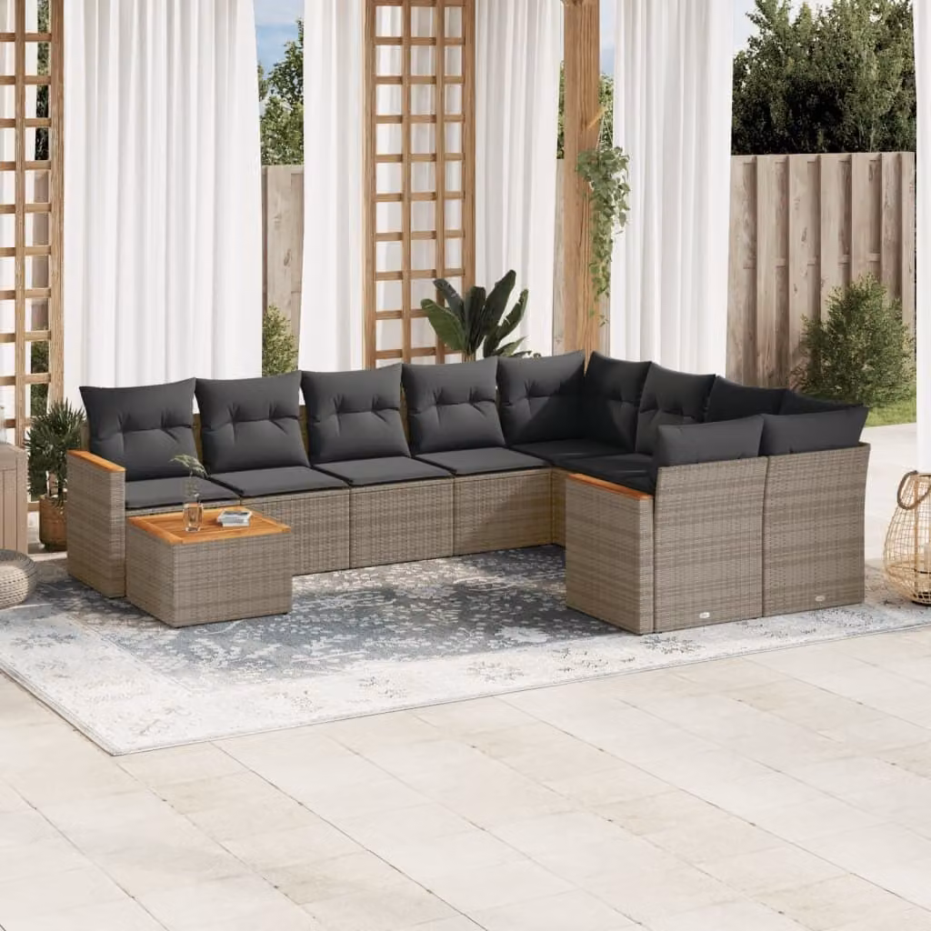 Maison Exclusive - Set Divano da Giardino 10 pz con Cuscini Grigio in Polyrattan