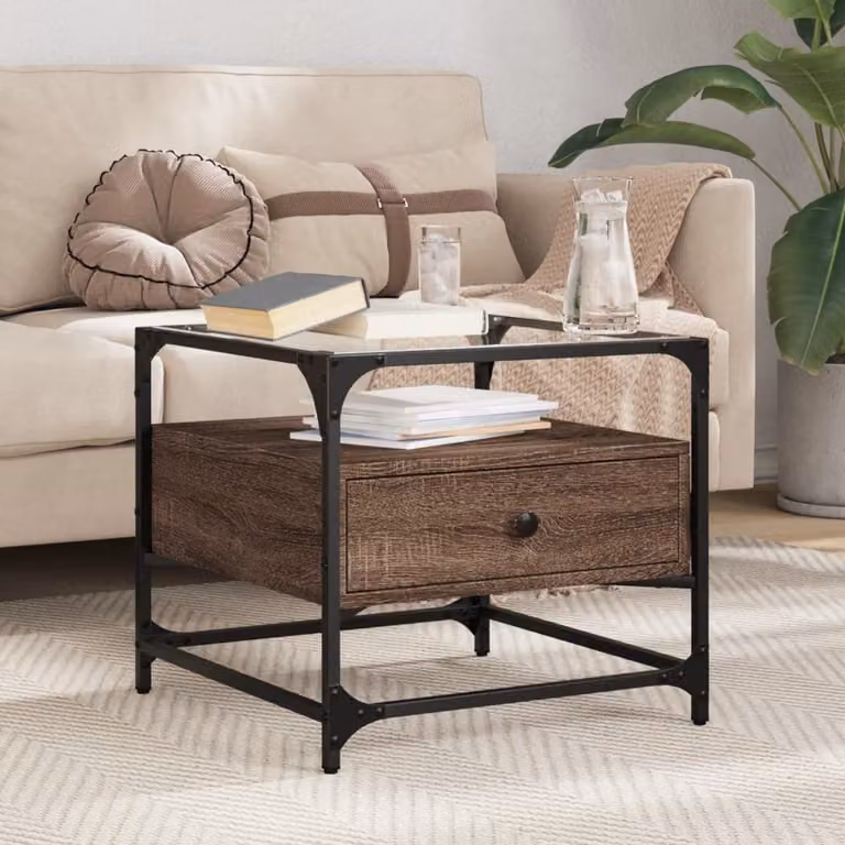 Tavolino da salotto vidaXL con ante in vetro e finitura rovere marrone L 50 cm x P 50 cm x H 45 cm