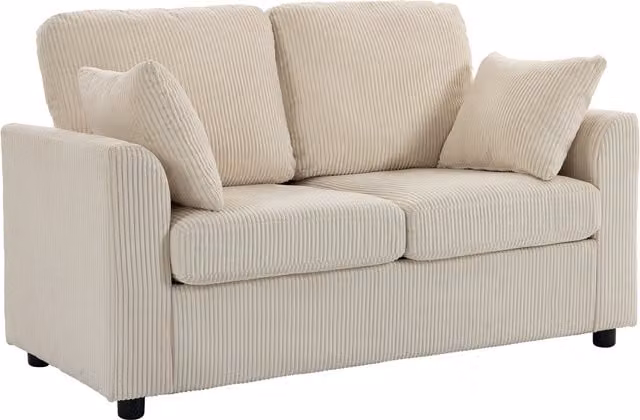 Divano 2 posti HOMCOM in velluto a coste beige con seduta imbottita e 2 cuscini, Larghezza: 144 cm