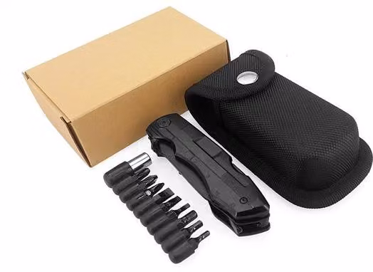 Set di attrezzi multifunzionale con forbici pieghevoli in acciaio inossidabile, include un panno in nylon, ideale per il campeggio, gli artigiani e la pesca.