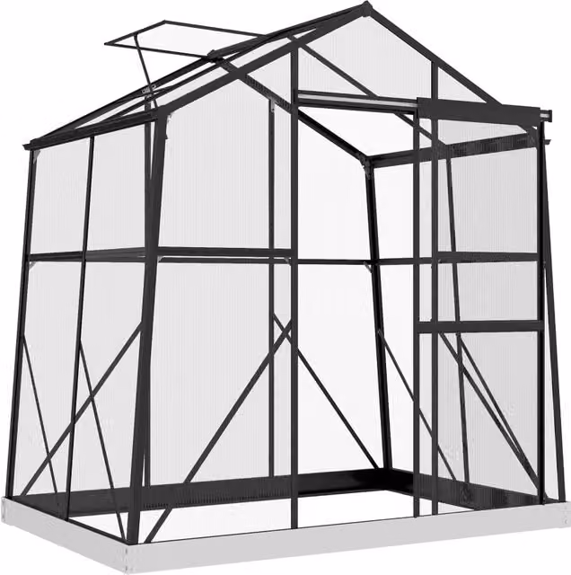 Serra da Giardino in Policarbonato Nero Resistente alle Intemperie per Piante e Fiori con Porta Scorrevole 192 x 131 x 203 cm