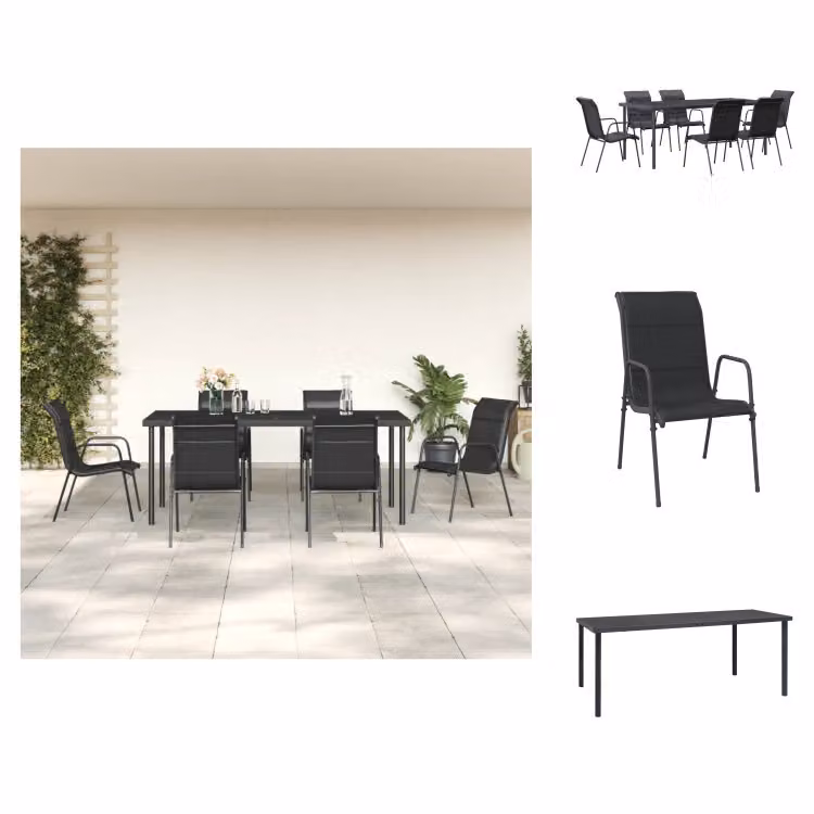 vidaXL Set da pranzo da giardino 7 pezzi in acciaio nero e textilene - Set di mobili da giardino