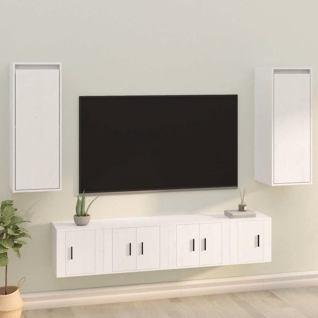 Set di 2 pensili vidaXL in legno massello di pino bianco opaco, montaggio a parete, L/P/H: 30 x 30 x 80 cm