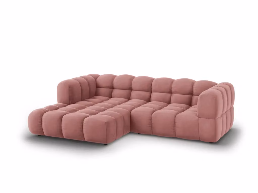 Divano angolare modulare sinistro Sky di Cosmopolitan Design in velluto rosa, 3 posti, L 244 x P 132 x H 75 cm – 2