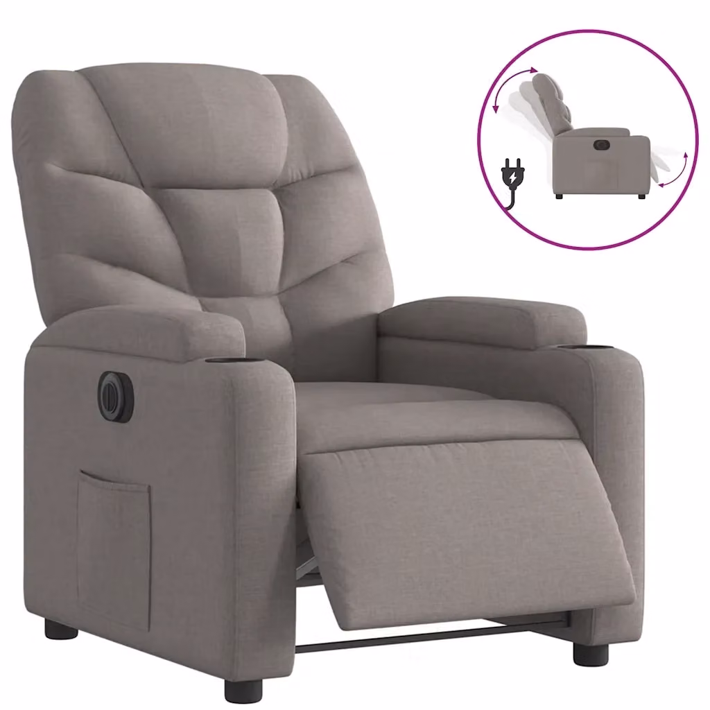Poltrona Reclinabile Elettrica vidaXL in Tessuto con Schienale e Braccioli, Grigio e Beige – 2