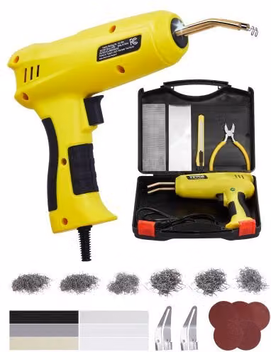 Saldatrice per plastica VEVOR da 220 W con 1200 punti caldi, 76 bacchette e luce LED, ideale per riparazione paraurti auto, kayak e giocattoli, colore giallo