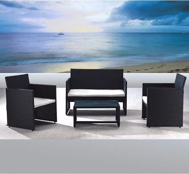Set Salotto da Giardino Divano + 2 Poltrone + Tavolino Valencia Nero