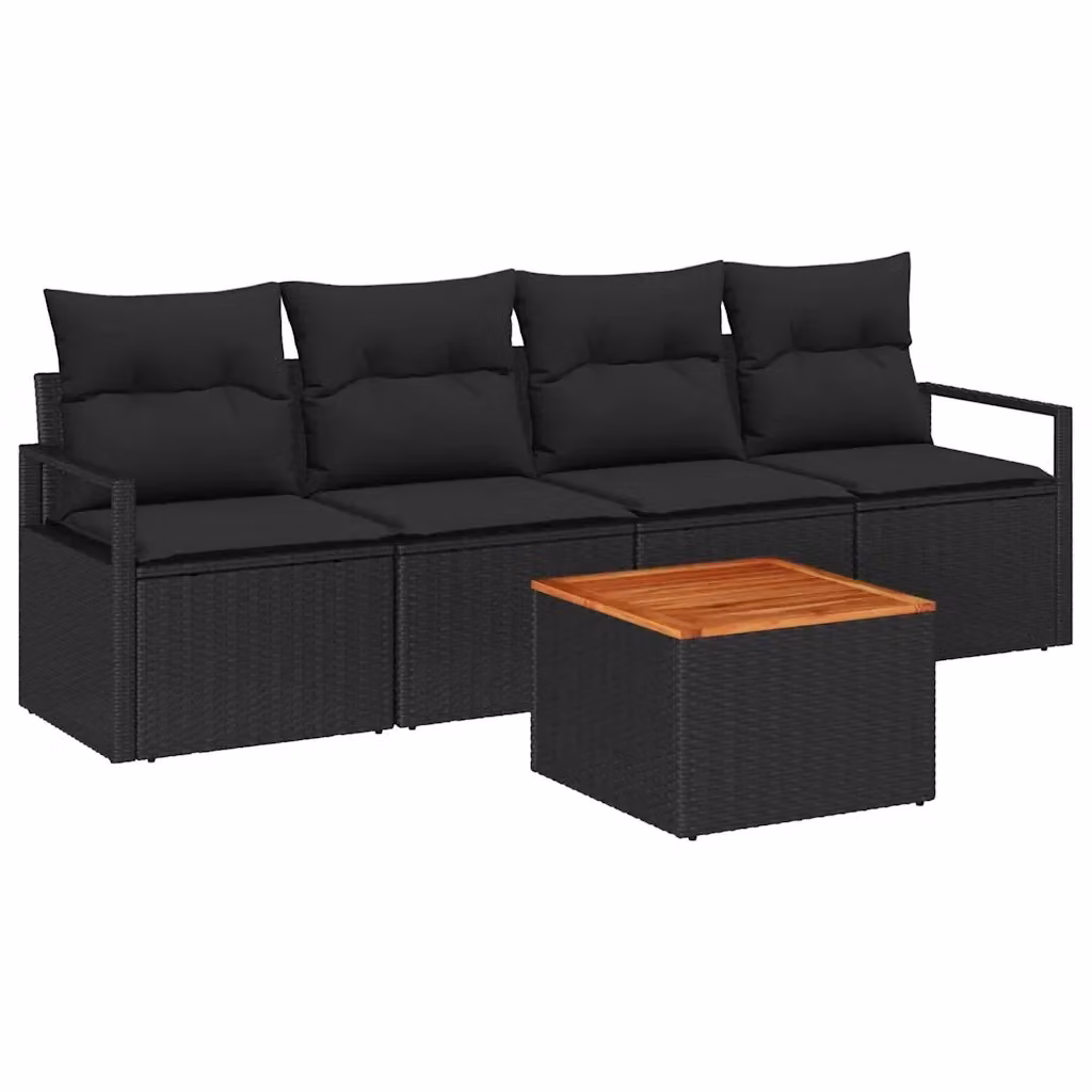 Set Divano da Giardino vidaXL 5 Pezzi in Polyrattan Nero con Cuscini e Contenitore per Archiviazione – 2