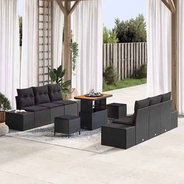 Set Divano da Giardino 9 pz 8-Numero di posti Nero Poly Rattan 3364689