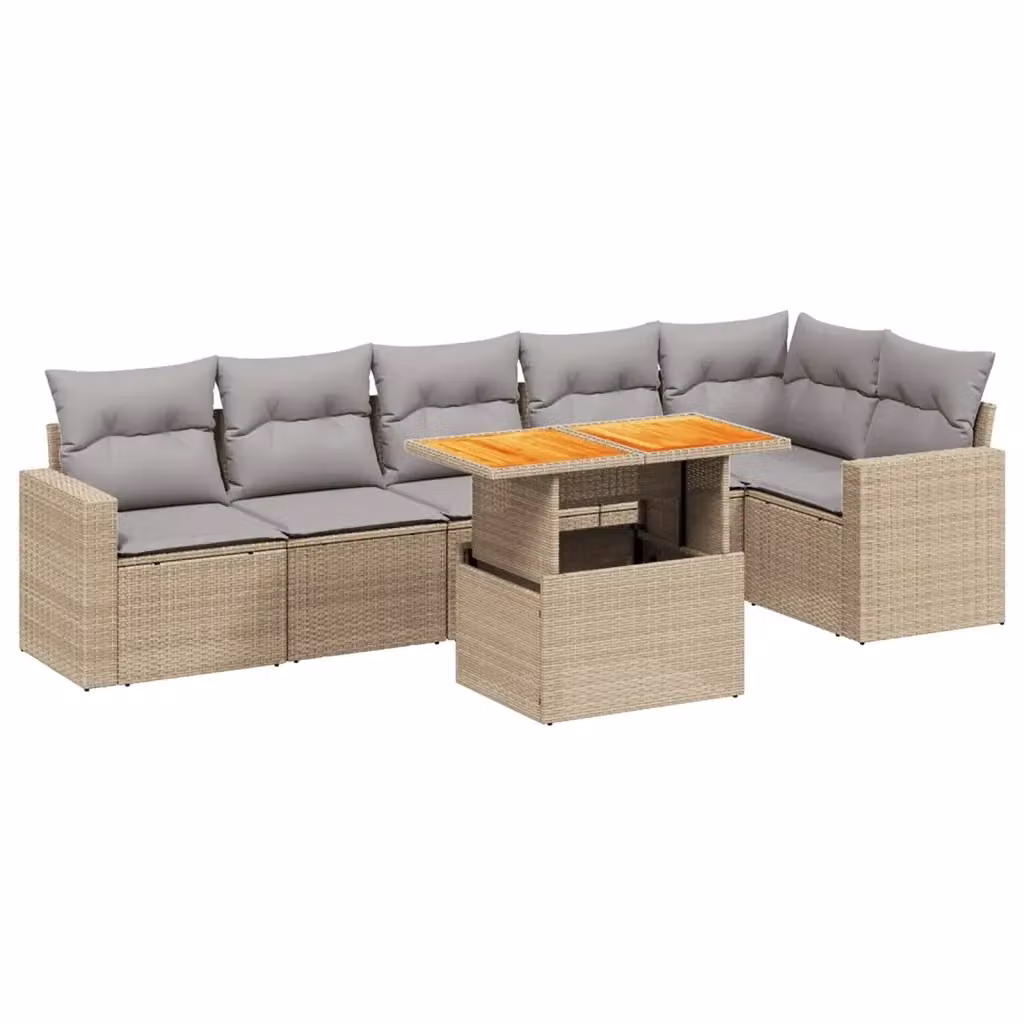 vidaXL Set Divani da Giardino 7 pz in Polyrattan con Cuscini Beige e Grigio e Tavolino da Esterno – 2
