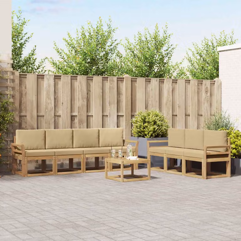 Set di divani da esterno vidaXL a forma di L composto da 7 pezzi in legno di acacia con cuscini beige