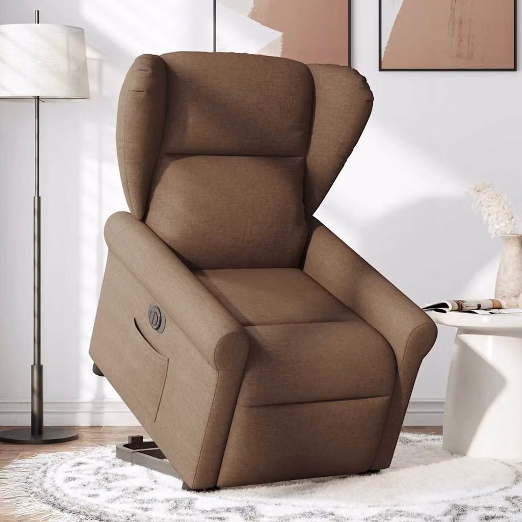 vidaXL Poltrona Alzapersona Reclinabile Elettrica Marrone Tessuto