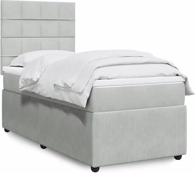 Letto con Giroletto a Molle e Materasso Ibrido vidaXL in Velluto Grigio e Bianco L/P/H: 80 x 200 cm