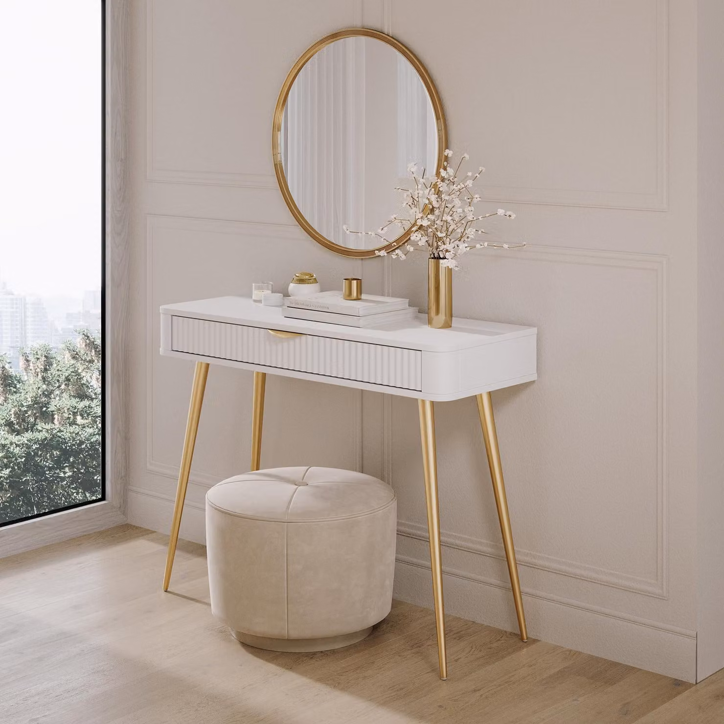 Katerara - Toeletta, 100x38x78h cm Bianco, un Cassetto