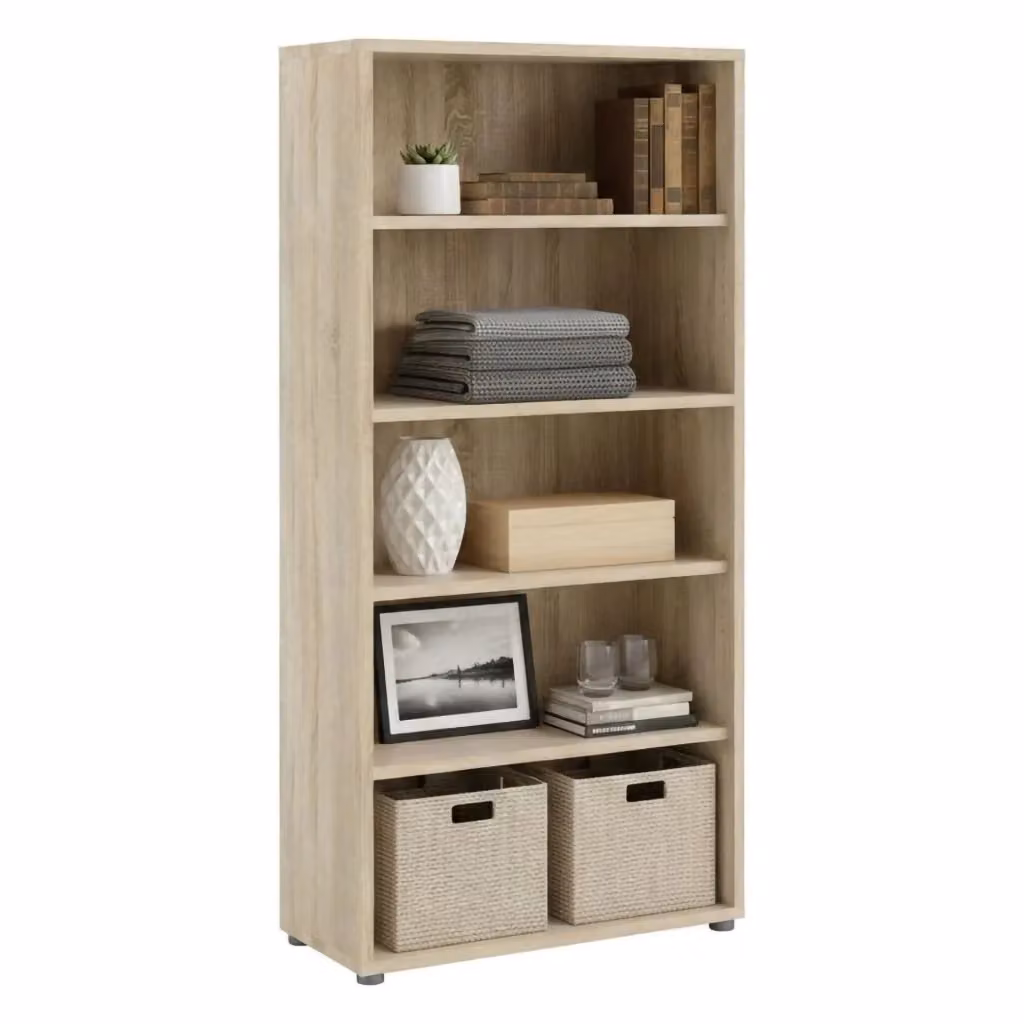 Libreria Apice DMORA in legno color quercia, mobile porta libri moderno per ufficio o soggiorno, L: 89 cm, P: 40 cm, H: 186 cm – 2
