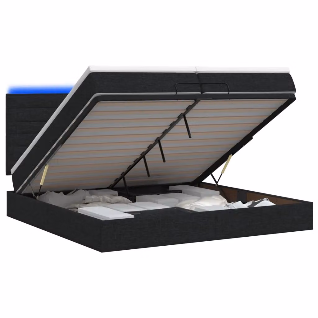 Letto Ottomano con Materasso Ibrido e Illuminazione LED vidaXL, Colore Nero e Bianco, L/P/H: 200 x 200 x 44 cm – 2