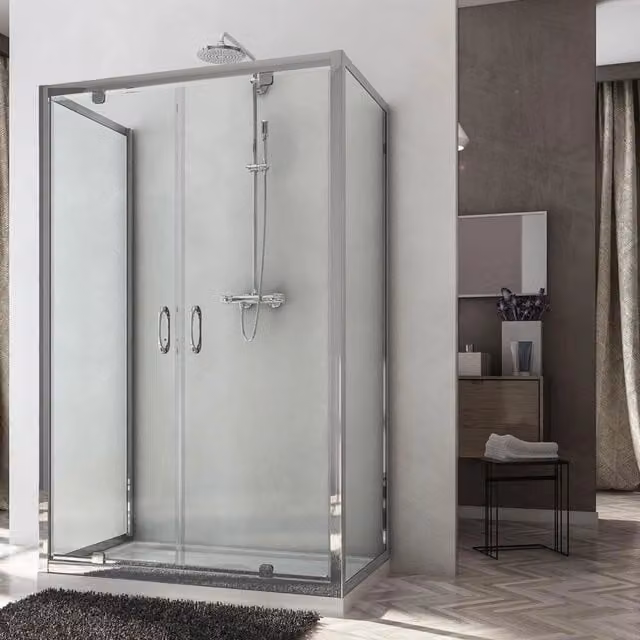 Box Doccia 3 Lati 70x90x70 cm 2 Ante Battenti in Cristallo Trasparente 6mm H185 Fosterberg Koge Trio