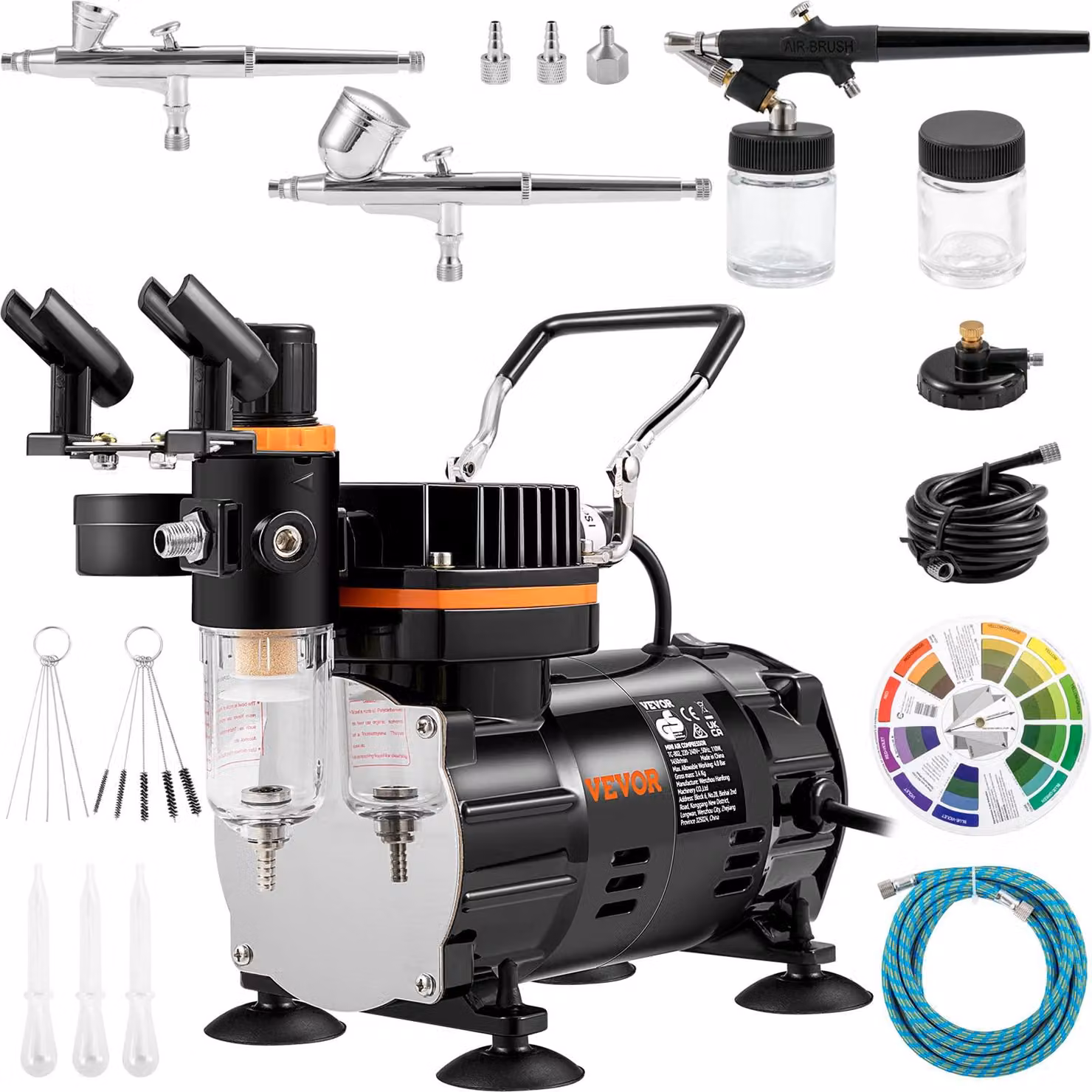Kit professionale per aerografo, con compressore, pistola a doppia azione e 3 ugelli