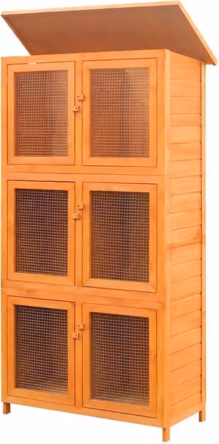 Conigliera in legno di abete con 6 stanze per piccoli animali, colore marrone, resistente alle intemperie