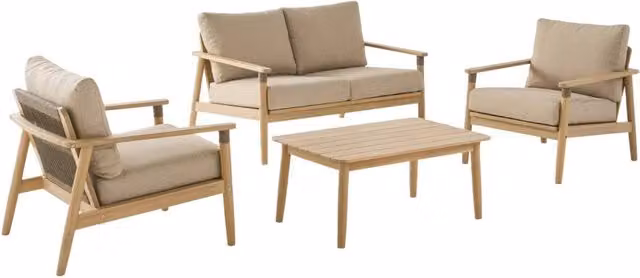 Salotto da giardino in legno di acacia e corde, 4 posti, marrone