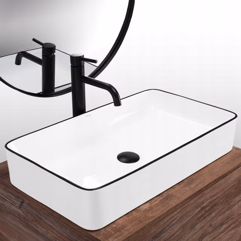 Lavello da bagno Piano di lavoro lavabo rettangolo 61x35cm in ceramica; bianco