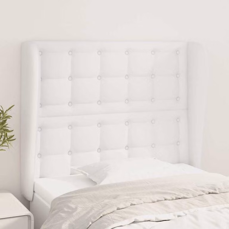 Testiera ad orecchio vidaXL in similpelle bianca con struttura in legno L: 93 cm, P: 23 cm, H: 118-128 cm