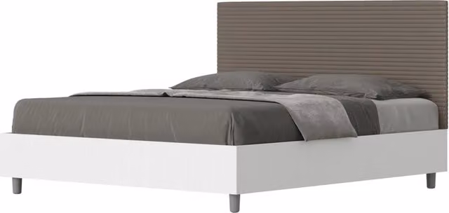 BS COM Letto matrimoniale con rete 160x190 bianco frassino testata similpelle cappuccino