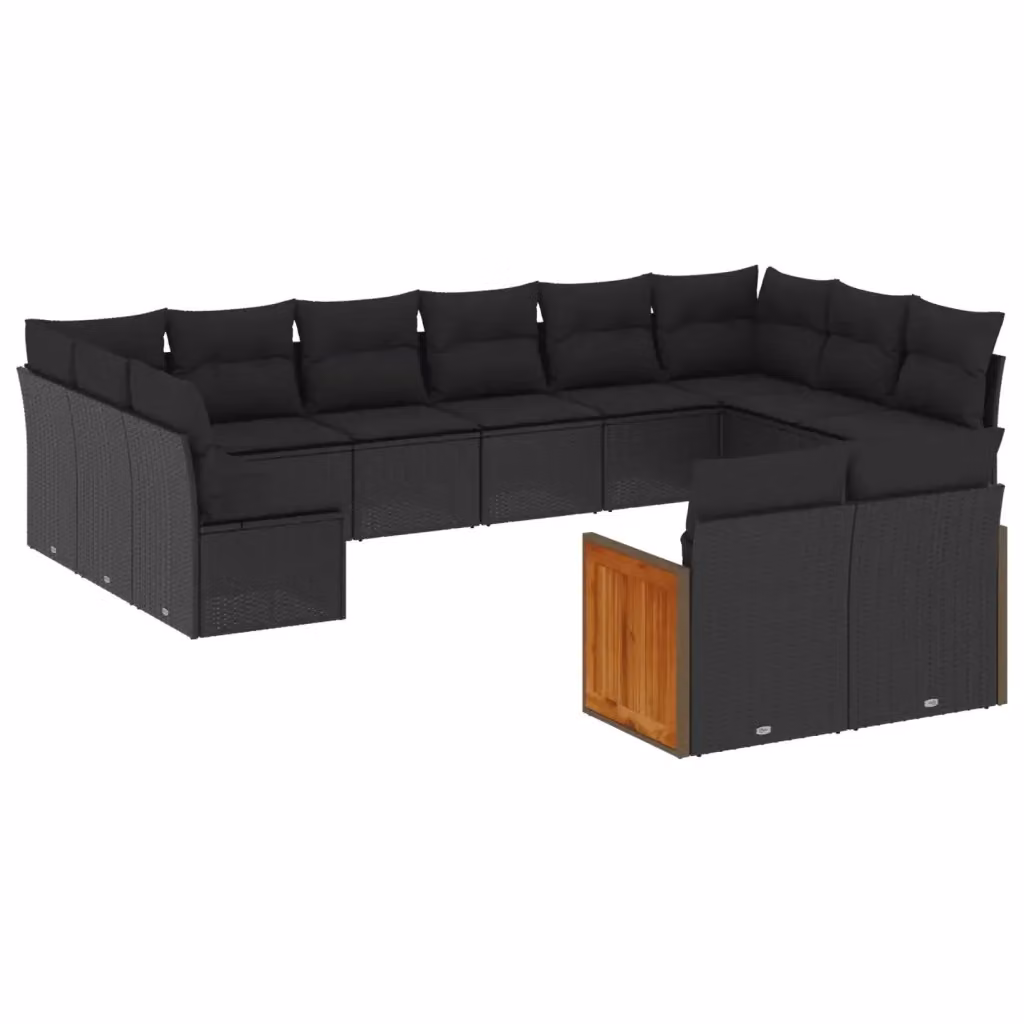Set di Divani da Giardino vidaXL a Forma di U con Cuscini, Colore Nero, in Polyrattan e Acciaio Verniciato a Polvere – 2