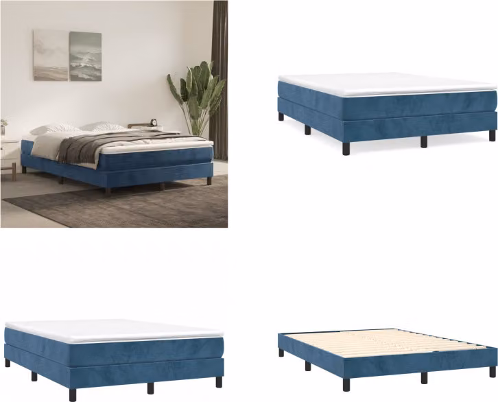 vidaXL Letto a molle con materasso blu scuro 140x200 cm in velluto - Letto a molle - Boxspringbetten - Bett - Schlafzimmermöbel