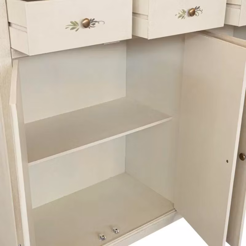Credenza in legno di pino stile shabby chic bianco anticato decorato con motivi floreali Mobili 2G L/P/H: 160 x 35 x 110 cm – 2