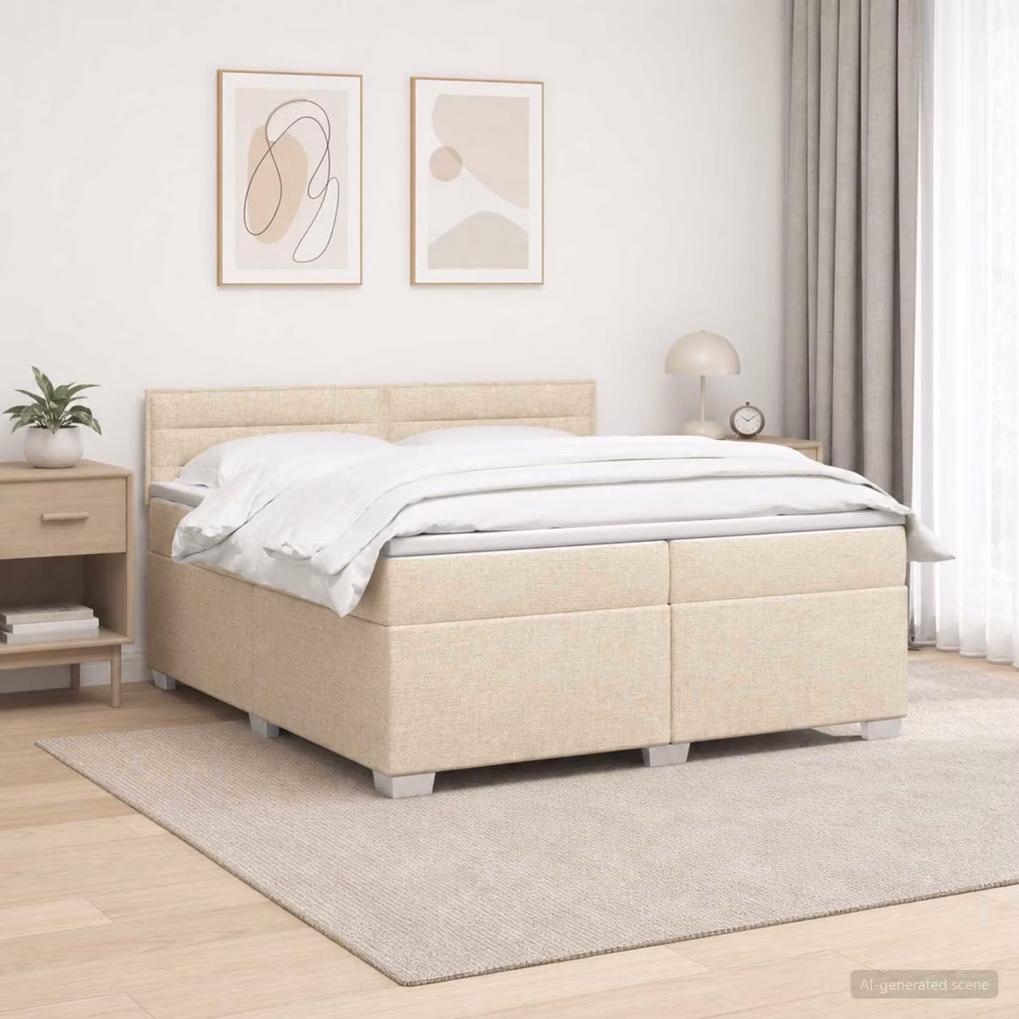 Letto con Box Spring, Materasso Ibrido e Illuminazione LED vidaXL, Colore Crema, 200 x 200 cm
