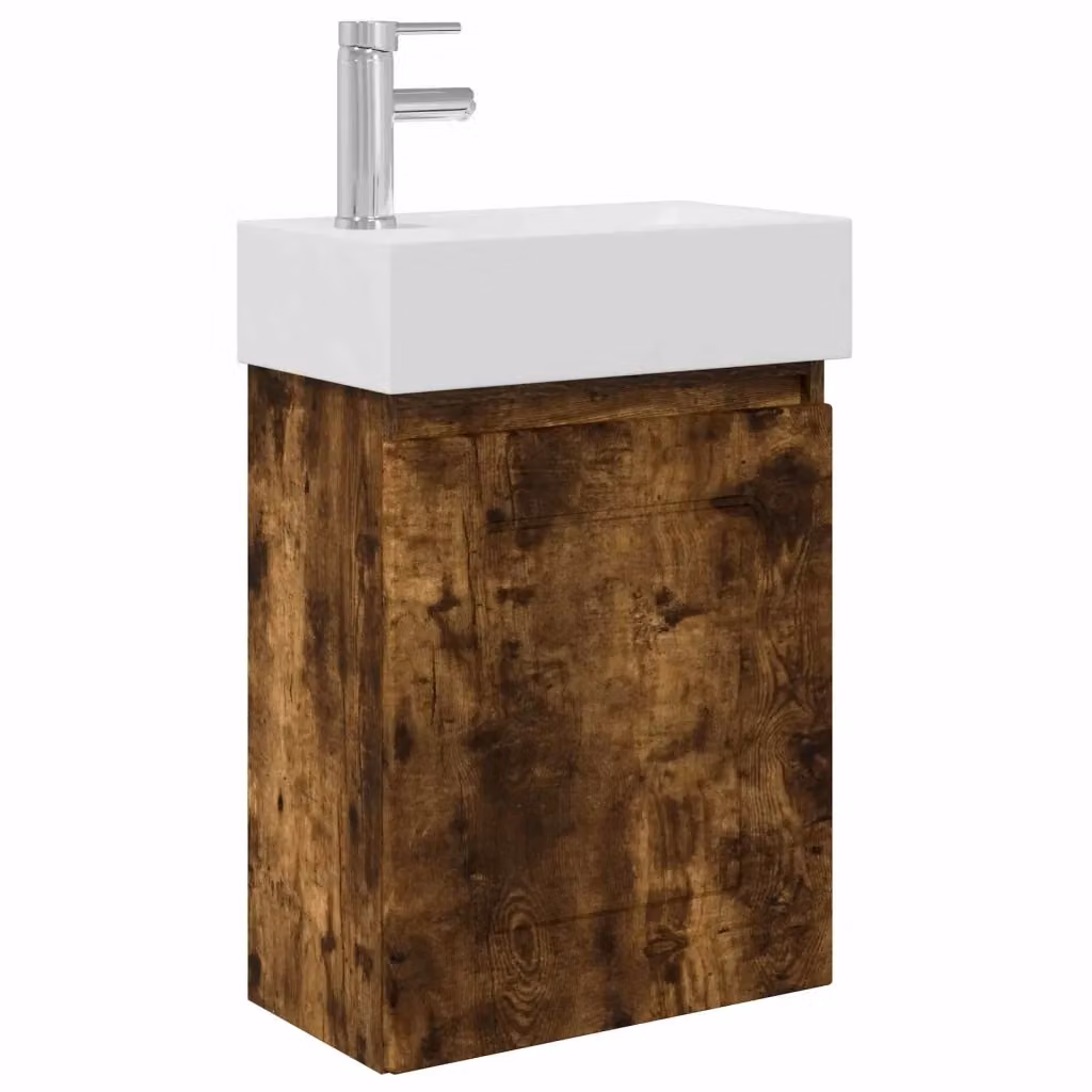 Mobile bagno moderno vidaXL in legno e MDF con ante a battente, colore bianco e marrone, L/P/H: 45,5 x 22,5 x 84 cm – 2