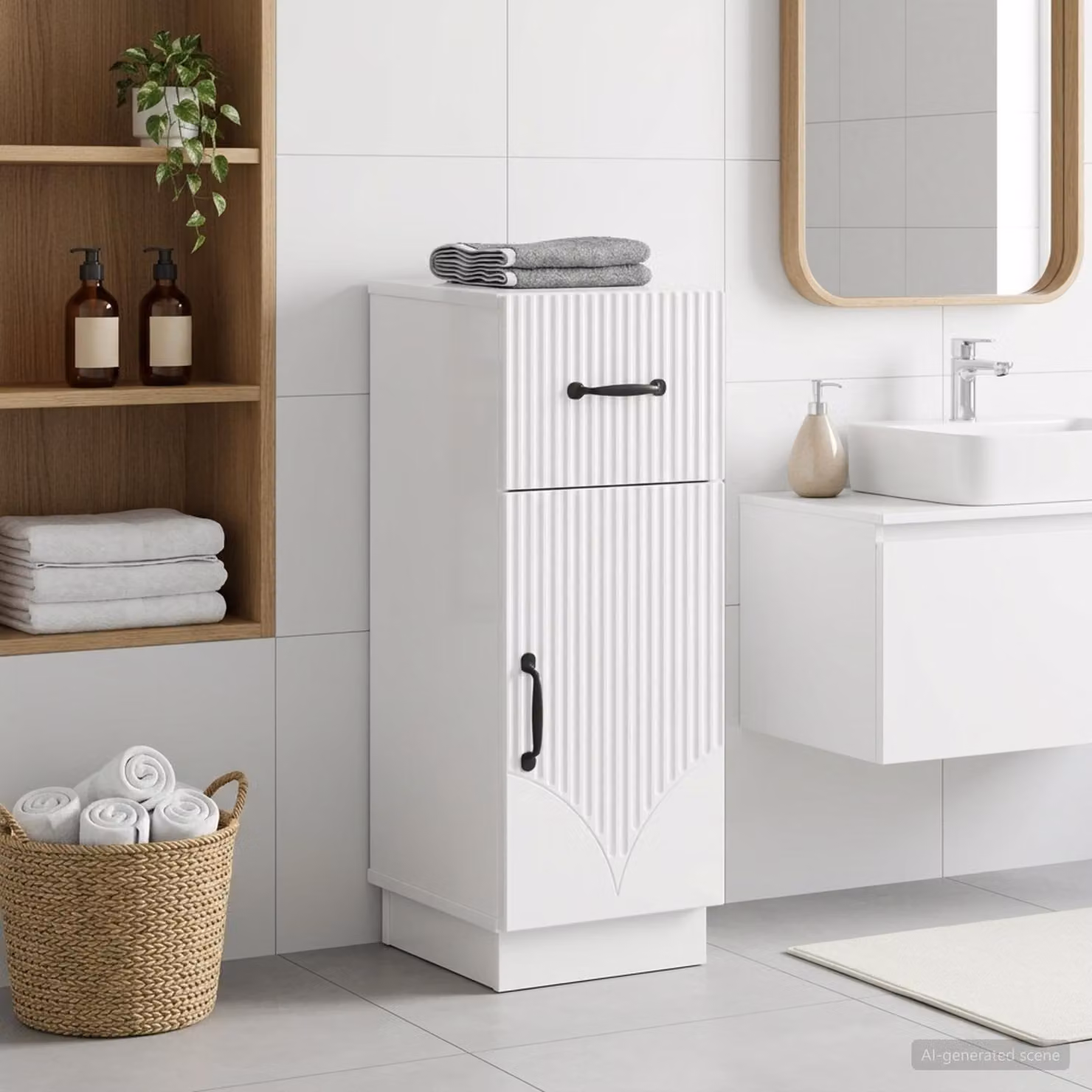 Mobiletto da bagno moderno vidaXL HOORN bianco lucido con ante a battente e ripiani interni L: 30 cm, P: 31 cm, H: 77 cm